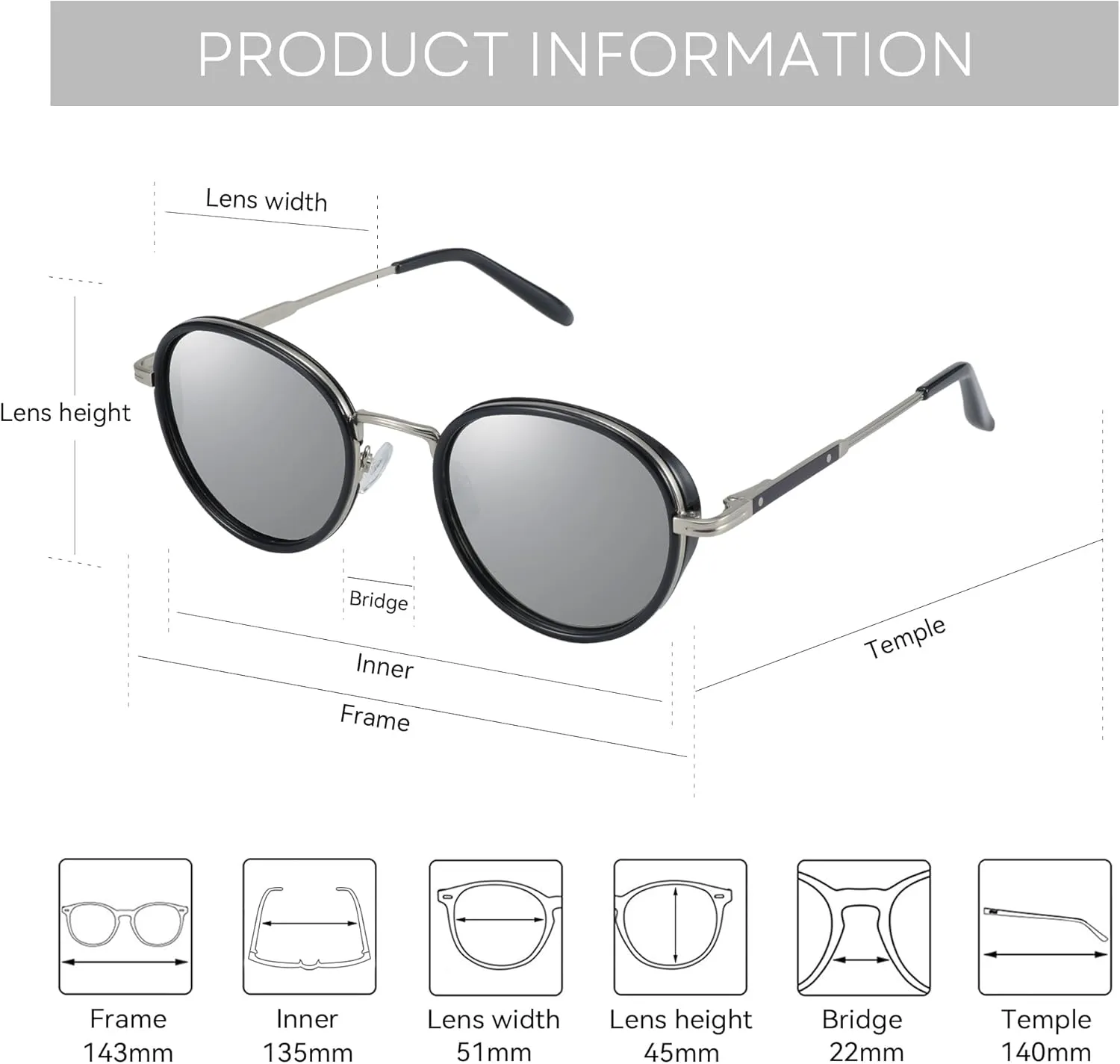 ZENOTTIC Retro Round Polarized Steampunk Sunglasses for Men Women-Circle Vintage Design Metal Frame UV400 Shades