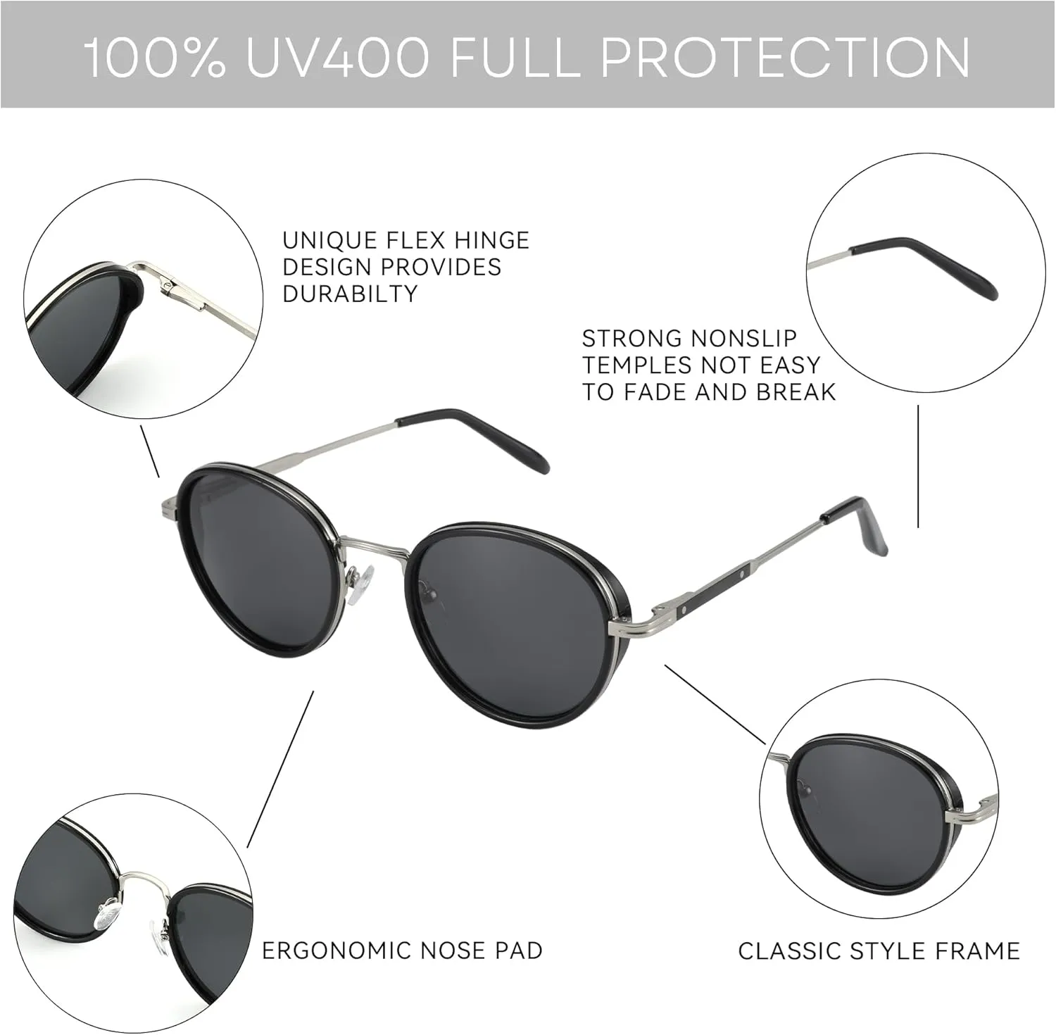 ZENOTTIC Retro Round Polarized Steampunk Sunglasses for Men Women-Circle Vintage Design Metal Frame UV400 Shades