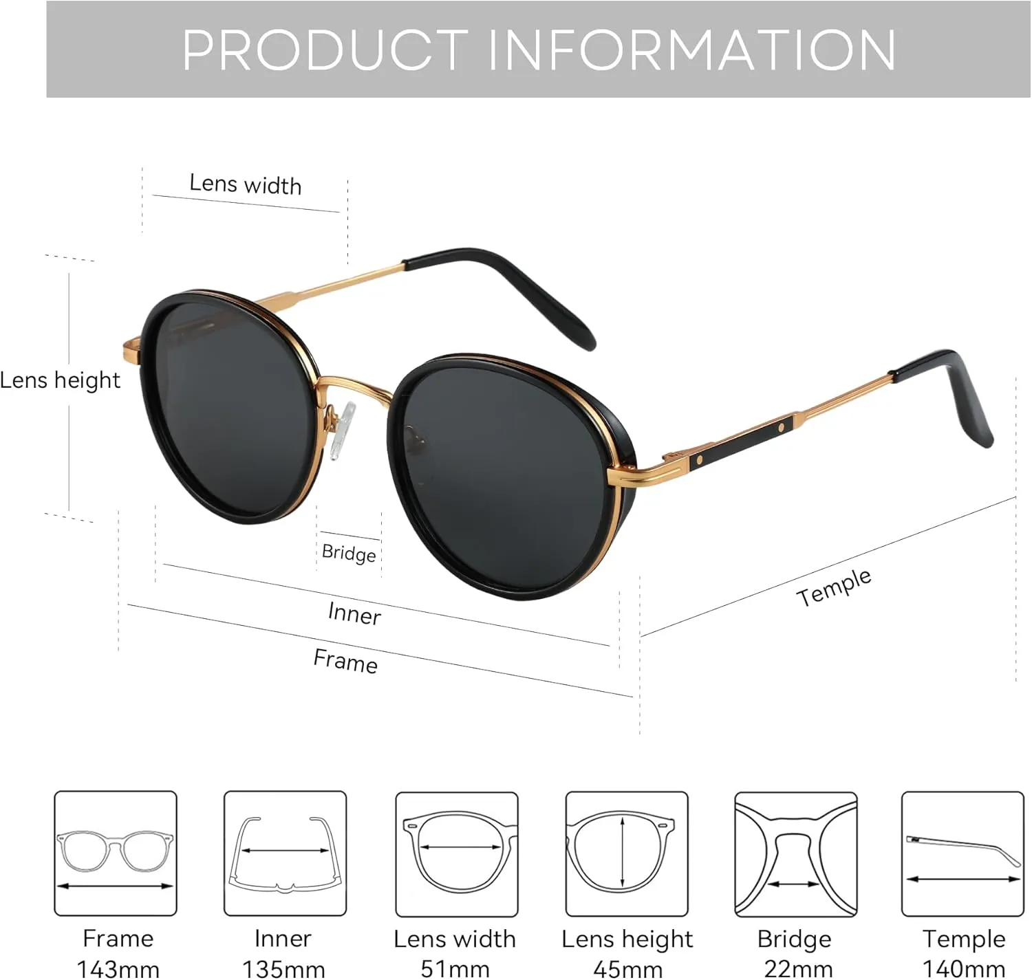 ZENOTTIC Retro Round Polarized Steampunk Sunglasses for Men Women-Circle Vintage Design Metal Frame UV400 Shades