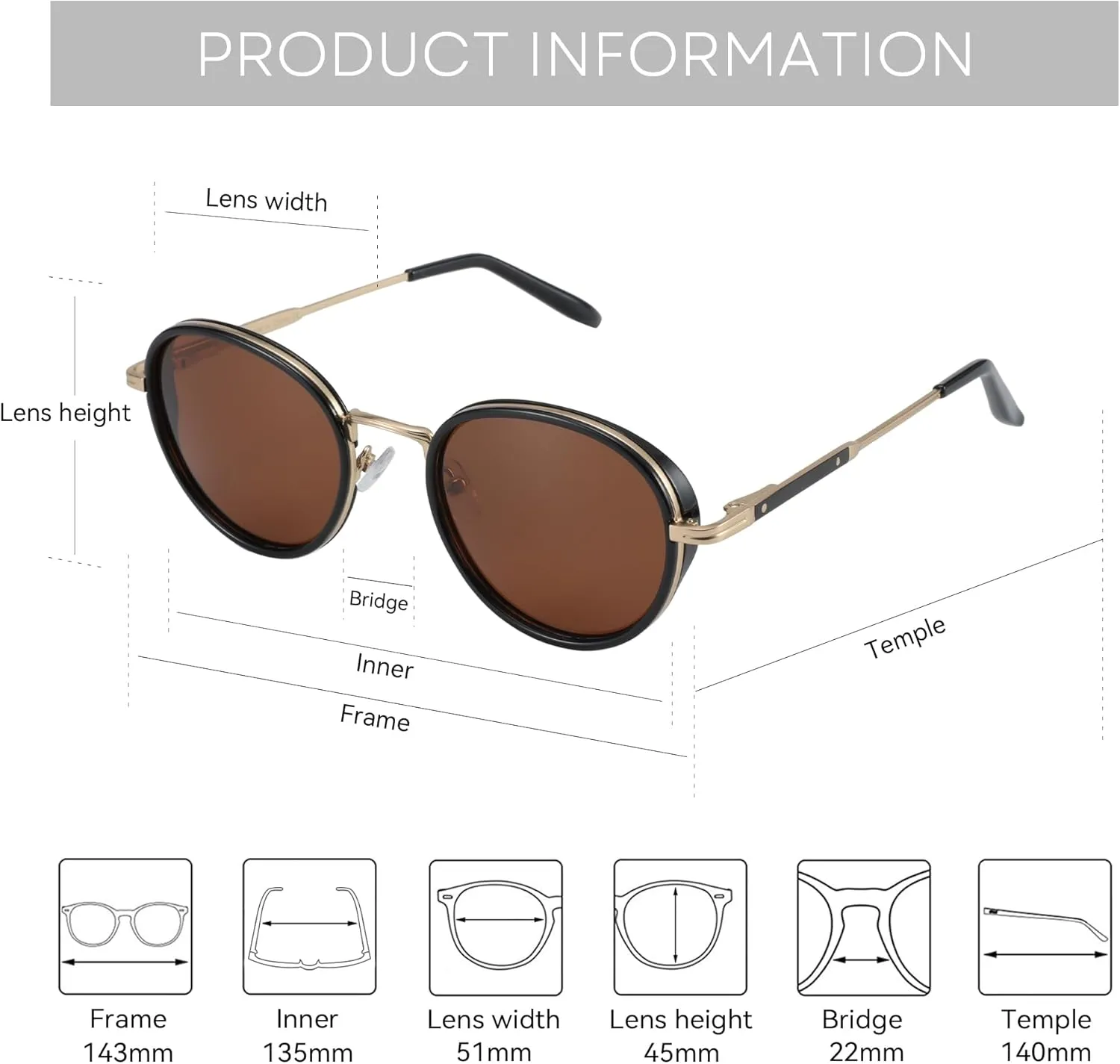 ZENOTTIC Retro Round Polarized Steampunk Sunglasses for Men Women-Circle Vintage Design Metal Frame UV400 Shades