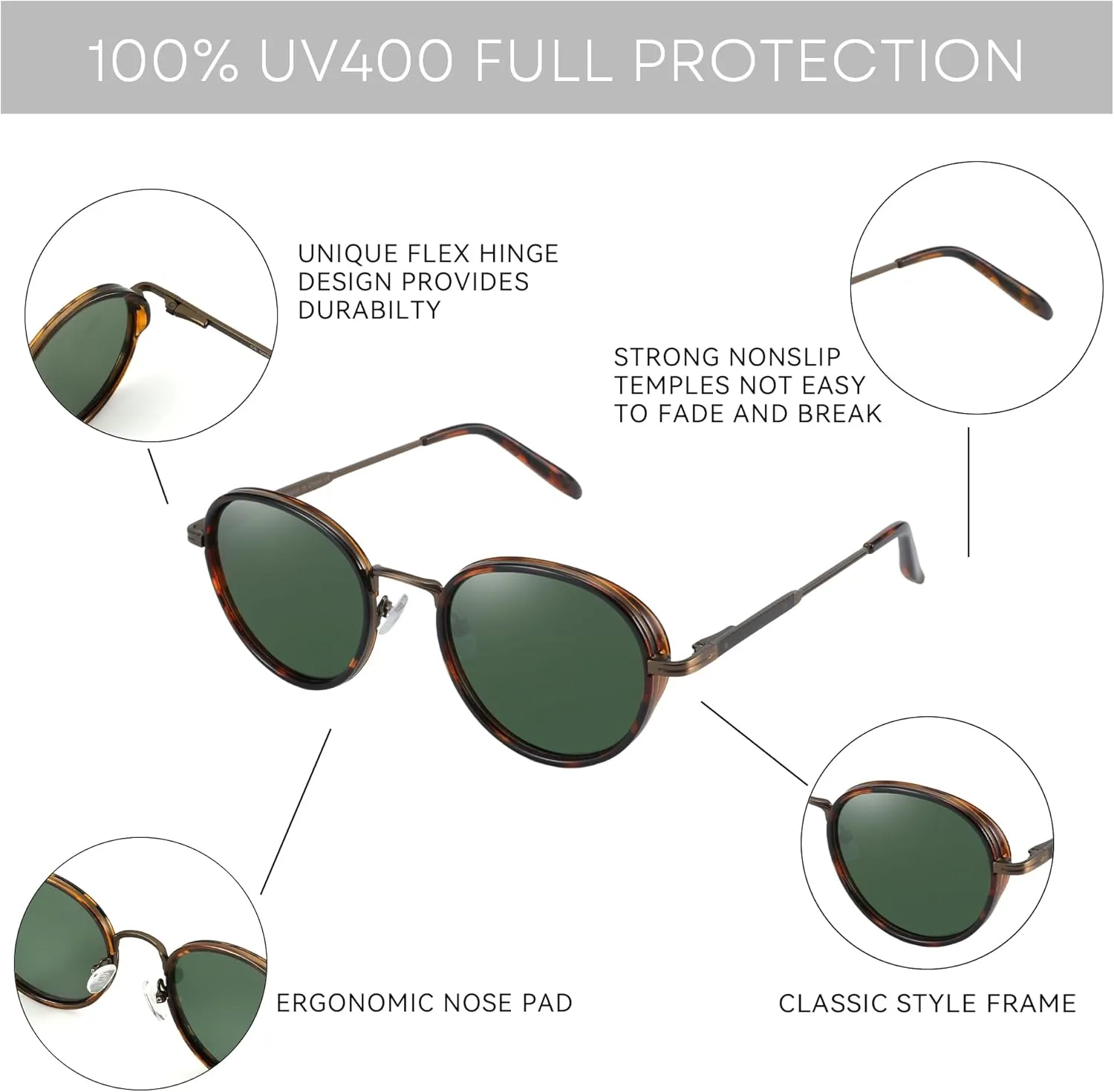 ZENOTTIC Retro Round Polarized Steampunk Sunglasses for Men Women-Circle Vintage Design Metal Frame UV400 Shades